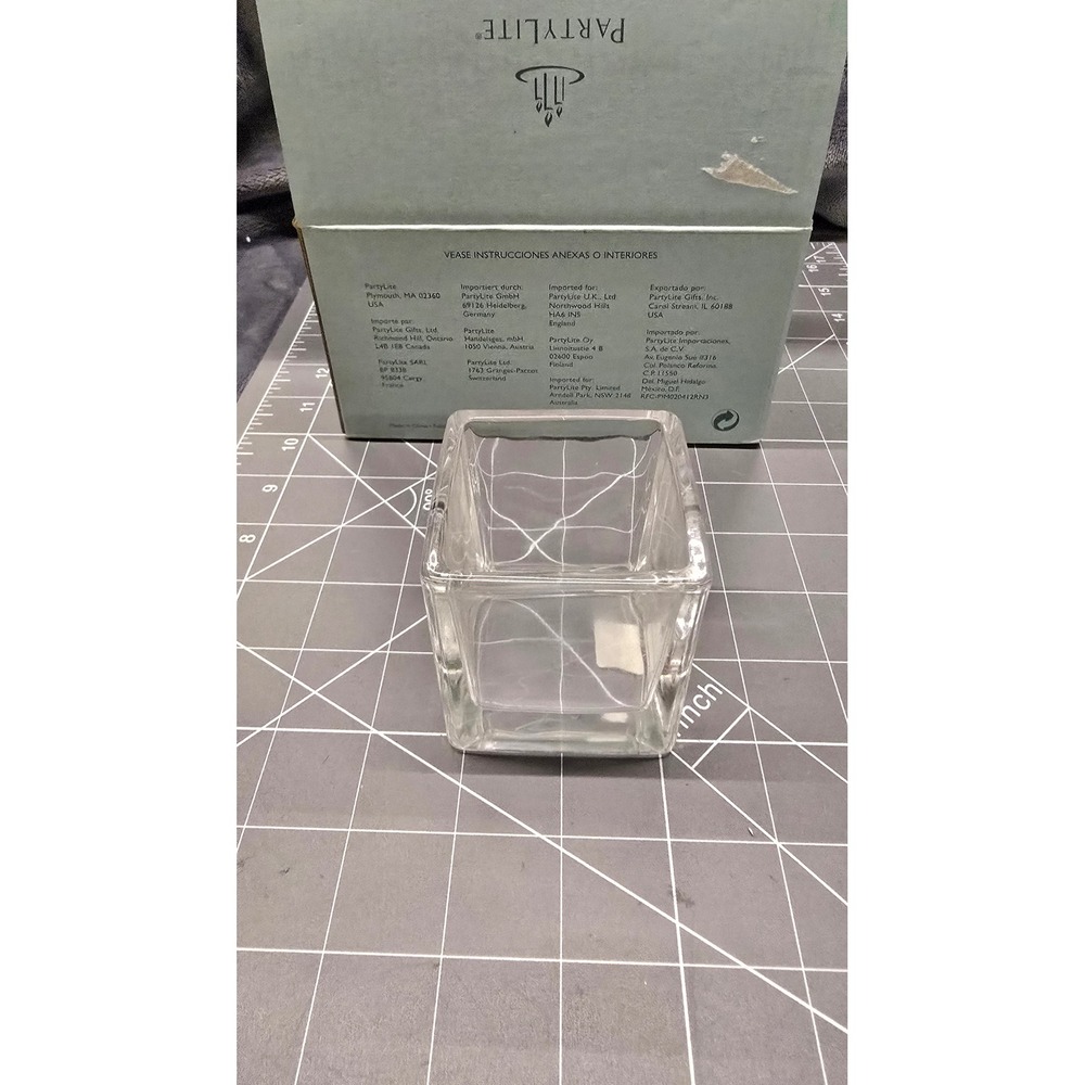 PartyLite Fresh Home Votive Holder P9483 Clear Etched Glass Square Candle Holder
